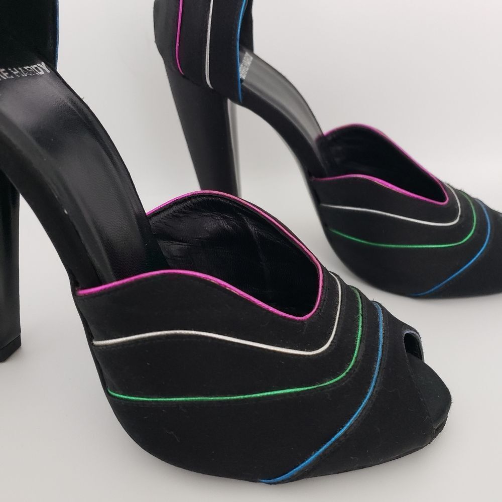 Pierre Hardy Black Satin Neon Luxury Italian Peep Toe Heels Eu 36 Us 6 — image 3 of 8